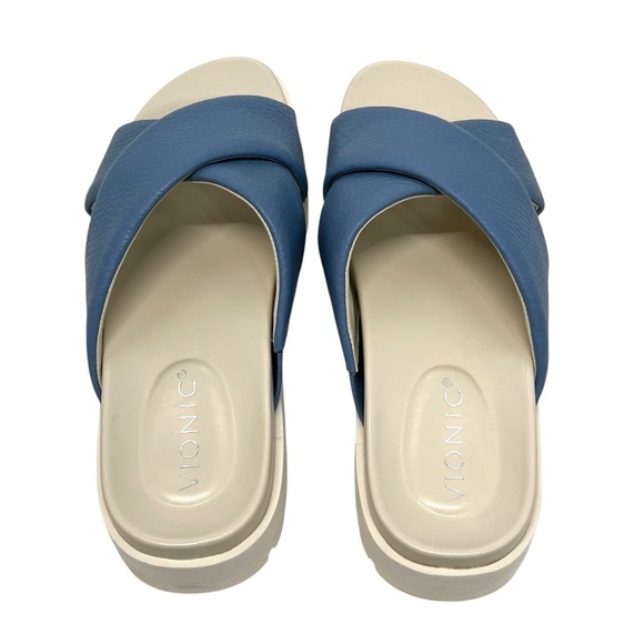 Vionic Vesta Shadow Blue Leather Platform Lug Sole 90s Slide Sandals Women’s 7.5 - Picture 8 of 15